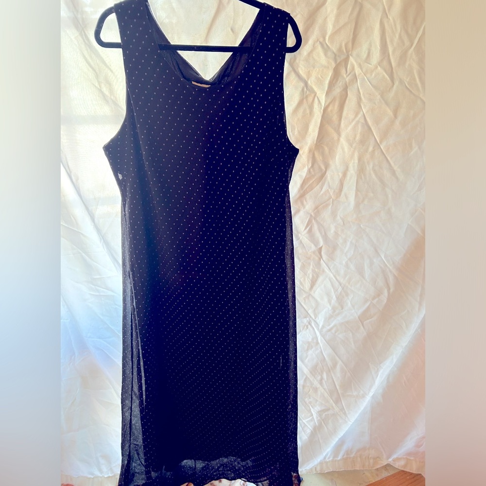 Woman’s R & M Richard’s black with pale purple polka dot sleeveless dress s 24